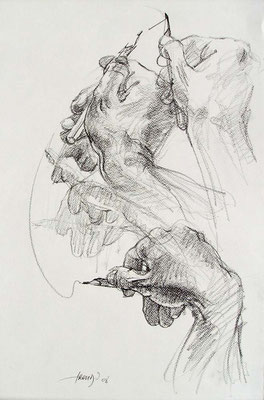 Oussema Troudi, La ligne courbe, crayon sur papier, 50x32,5cm, 2008.