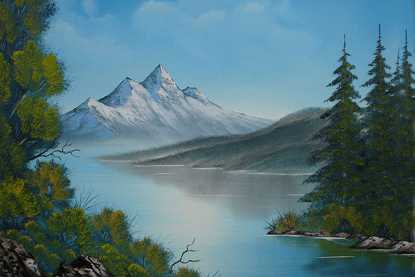 Oel auf Leinwand Mountain Lake