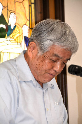 2024年7月28日（日）午後「創立120周年記念誌分かち合い感謝会」今井牧夫先生との果たせなかった約束を皆さんに初めて語られた富雄さんです。おいしいラーメン屋さんにご案内する約束があったそうです(^^♪
