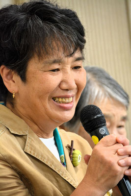 2024年7月14日（日）この日受洗されたMさんの歓迎会にて  2年と少し前に旭東教会にたどり着かれた紀子さんの歓迎の言葉　洗礼式、本当にすごかった、と牧師に伝えてくれた紀子さん。表情ゆたかな笑顔がすばらしいですね(^^♪
