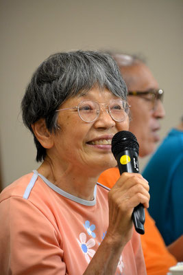 2024年7月14日（日）この日受洗されたMさんの歓迎会にて  幼い頃は旭東教会が遊び場でした、と語る幸子さん。やさしい笑顔でWelcome旭東教会が語られました。