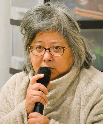 2025年1月1日（水）元旦祈祷会　調子が悪いんじゃ、と言われていた季久子さん。マイクをもってお話し終わった頃の表情。とてもスッキリとしたお顔で何よりでした。マイクをもってお話しすること自体が、祈りとなりました。