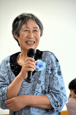 2024年7月14日（日）この日受洗されたMさんの歓迎会にて 4年前に洗礼を受けた先輩の光子さん　この生き生きとしたお姿、表情にハレルヤです。