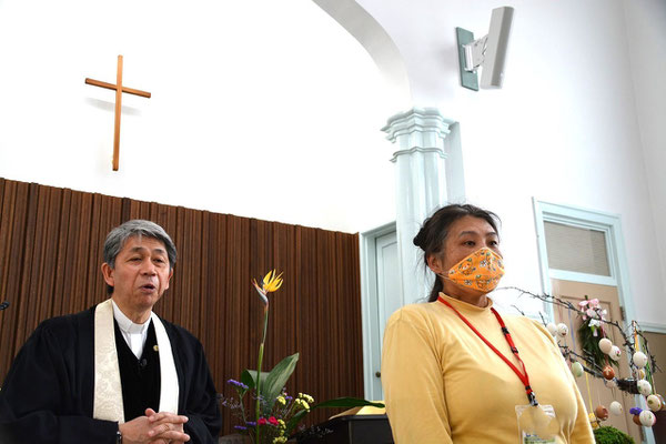 2024年3月31日 イースター・復活祭にて　4月から教会学校校長の任職を受けた直後の久美さんです。