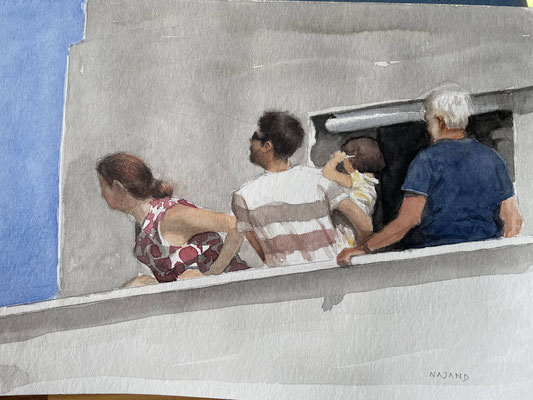 Mehrzad Najand - Peintre - aquarelle - 14 juillet - 21x 30cm - 2025 