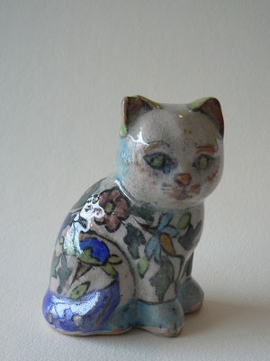 Céramique - chat debout - motifs floraux  - h:18 cm