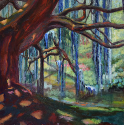 Delphine Germain -  Le cèdre bleu - Huile sur toile -40x40cm - 2018