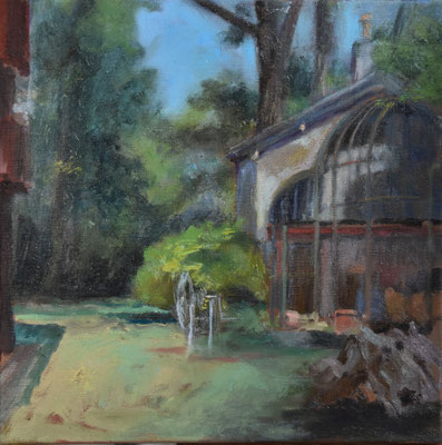Delphine Germain - la volière chez Boubounelle  - huile sur toile- 30x30cm -2018 