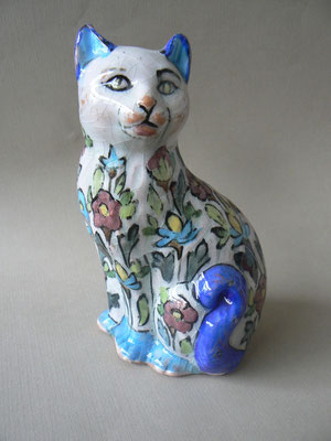 Céramique - chat debout - motifs floraux  - h:30cm