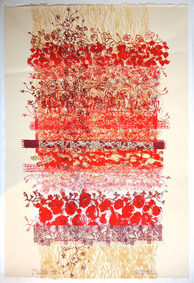 Dominique Berteletti  - sérégraphie -" Plates bandes rouges " 