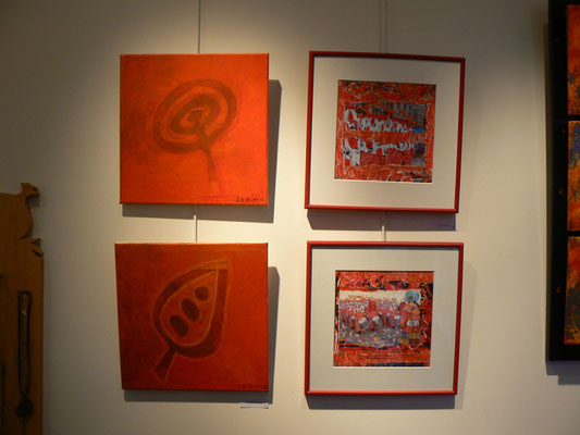 2 peintures" Rouge vermillon clair ": Agathe de Filippi /photo , collage " carnaval de Bâle : Sarah Wiame 