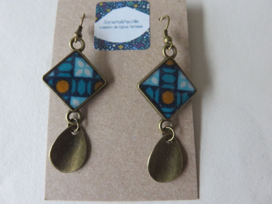 Sornette et Pacotille -Boucle en laiton finition bronze antique - cabochon carré - breloque - tissus  "art deco" - édition limitée