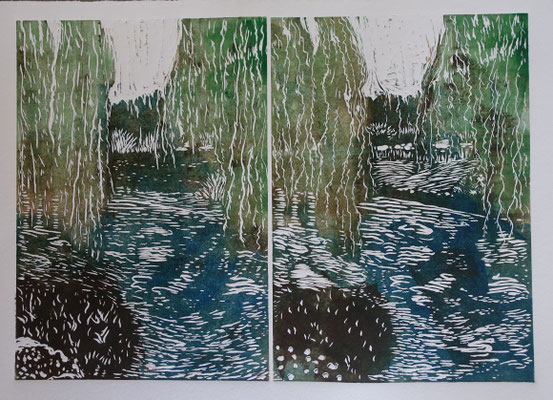 Michelle Boucard -   linogravure 2 plaques - hommage à Monet