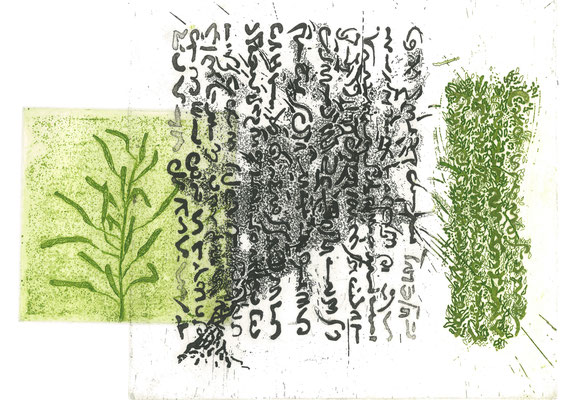 Mireille Saltron - gravure 6 - vert de Bitume - 