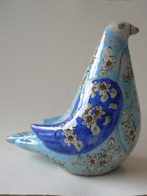 Céramique - oiseau - motif floraux bleus - 35cm de haut