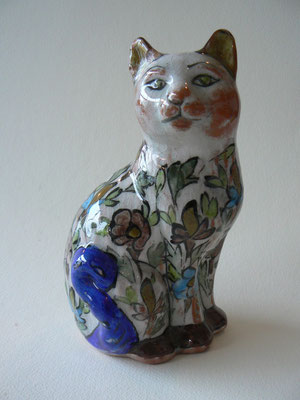 Céramique - chat debout - motifs floraux  - h:30cm