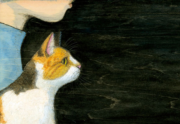 水彩画 黒猫の好きな通り 原画 絵画 忙しかっ