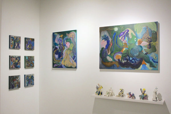 Installation view at Superfine Art fair, 2021, Painting and Ceramic sculpture.
