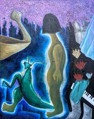 Your whisper, 2024, Acrylic and oil pastel on canvas, 24 x 30in