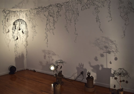 Play ground, 2015, Wire, terra cotta, electric motor, dimensions variable, Installation view from Solo show, 'The Playground' at Chashama, 2018-2019
