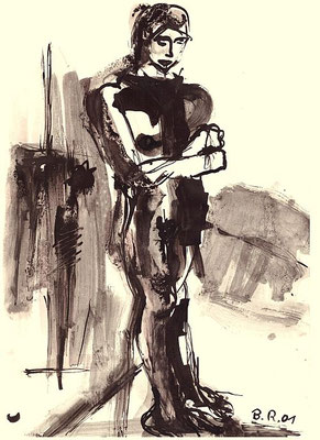 "Warten", 2001 - Tusche auf Papier, 21x31 cm