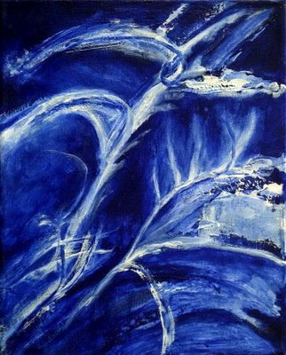 "Eisblume" (Kobalt), 2020 - Acryl auf Leinwand, 30x20 cm