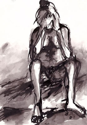 "Nachdenken", 2001 - Tusche auf Papier, 21x30 cm