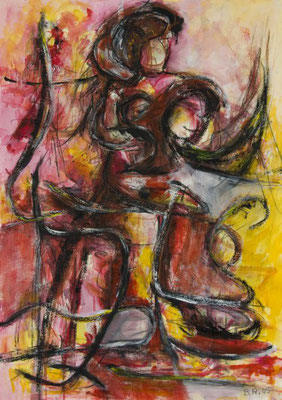 "Mutter und Kind umschlungen", 2005 - Acryl/Tusche auf Papier, 40x60 cm