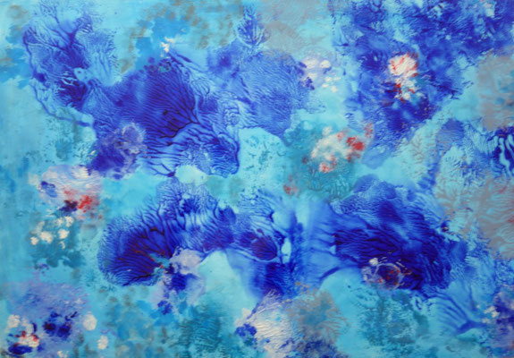 Decalmomanie Ultramarinauf Türkis, 2021, Acryl auf Papier, 60 x 40 cm
