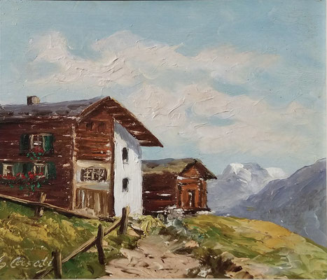Ludwig Wechlin, (Claudia Casati) Berghütte in Losone bei Ascona, Oel auf Holz, 19x16, 1946