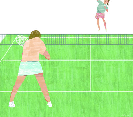 テニス    仕様画材：ガッシュ・色鉛筆・ペン・photoshop 制作期間1日