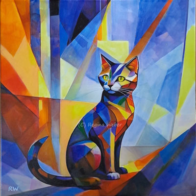 4  Reihe "Nicht alle Katzen sind grau/not all cats are grey" fluid acrylics 60x60x1,8 cm cubism style in vibrant colours