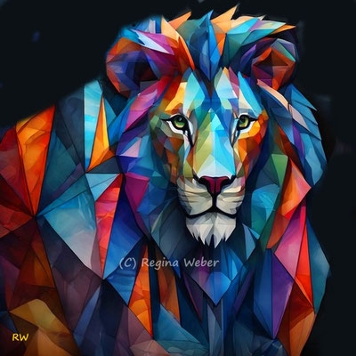 Can you hear him roaring? But this one is peaceful! cubism style in vibrant colours