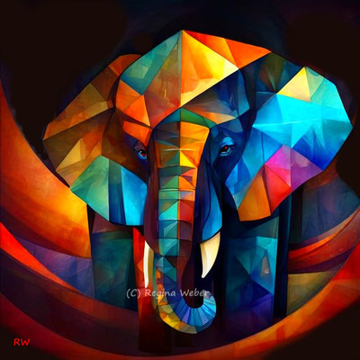 the peaceful giant - cubism style in vibrant colours
