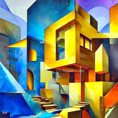 the result when a painter in love with cubism creates a beautiful town in vibrant colours