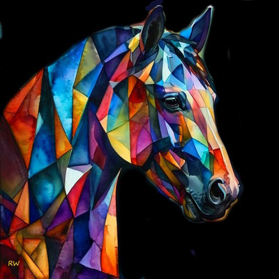 This horse will carry you everywhere without protest - cubism style in vibrant colours