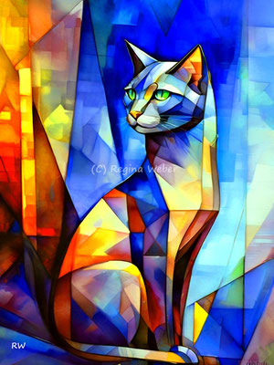 Her majesty, the cat - cubism style in vibrant colours