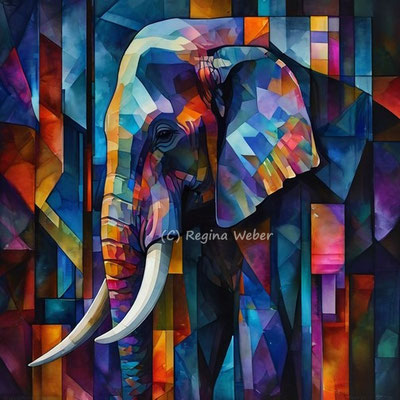 the peaceful giant - cubism style in vibrant colours