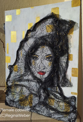 lost the cobweb of female beauty - acrylics with gold leaf and lace fabric