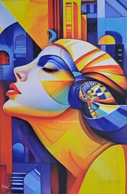 in soft colors I painted a beautiful face of a woman. Can you read her dreams? expressionism