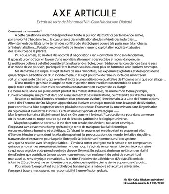 <b>Mohamed Nih-Ceko Nihckasson Diabate </b> (COTE D'IVOIRE) - <em>AXE ARTICULE (Extrait de texte)</em>
