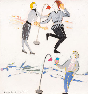 Treff an der Stehlampe, Mischtechnik auf Karton, 50 cm x 53 cm, 1985