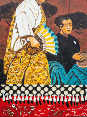 Traditionelle japanische Musiker,  Acryl auf Leinwand,  30 cm x 40 cm, 2015