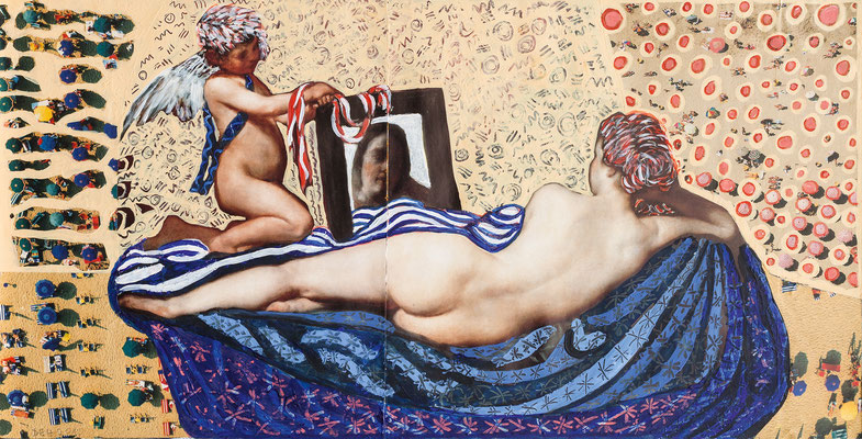 Rokeby-Venus/Velasquez 1648, Collage auf Kunstdruck mit Acryl  übermalt, 23 cm x 40 cm, 2010