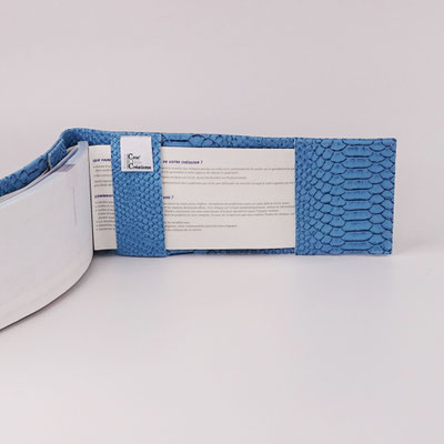 Porte-chéquier long format classique simili, dragon bleu ciel