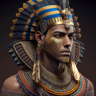 Pharaon égyptien, avec des couleurs époustouflantes, hyper réaliste, détails très complexes et très nets et mise au point sur le visage