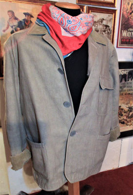 John Wayne used and re-used this stockade jacket in "Circus World" and "McLintock". It can also be spotted as a prop in "The War Wagon". Sold in 2011 in the Wayne Estate auction.