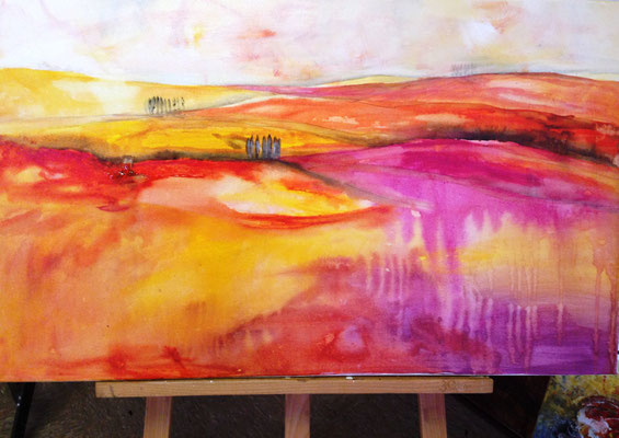 Landscape, magenta-orange, klein