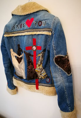 Winter-Jeansjacke "Jesus loves you"