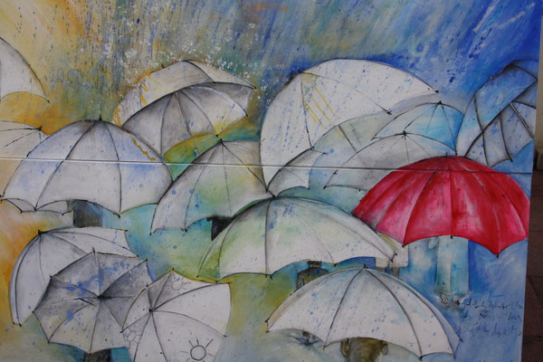 Diptychon, the red umbrella loves rain, ca. 200x150